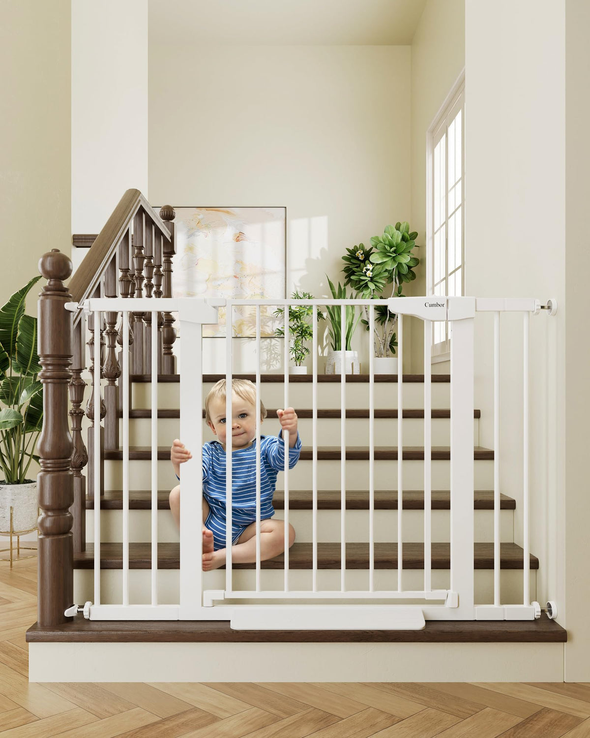 30 46" Baby Gate for Stairs (White / 30"-46" W x 30.5" H)