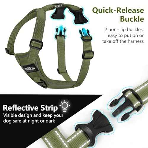 Dog Seat Belt Vest Harness for Car (Full Army Green / M (Chest: 19.7-26.4", Neck: 12.6-20.5"))