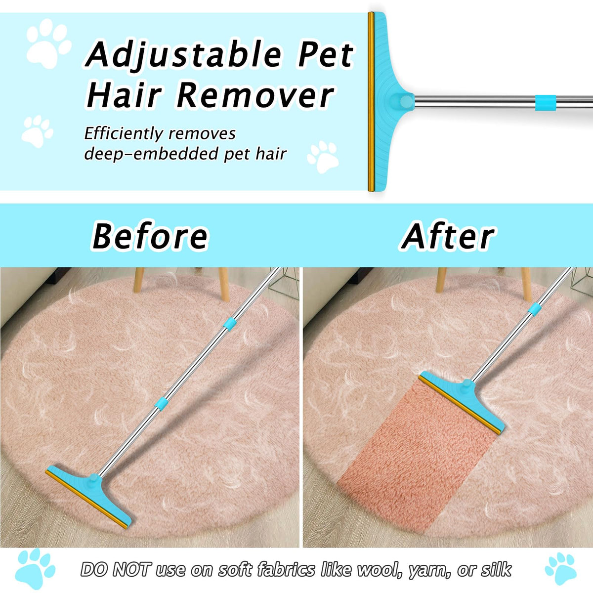 Carpet Rake for Pet Hair Removal Tool (60‘’ / Blue)