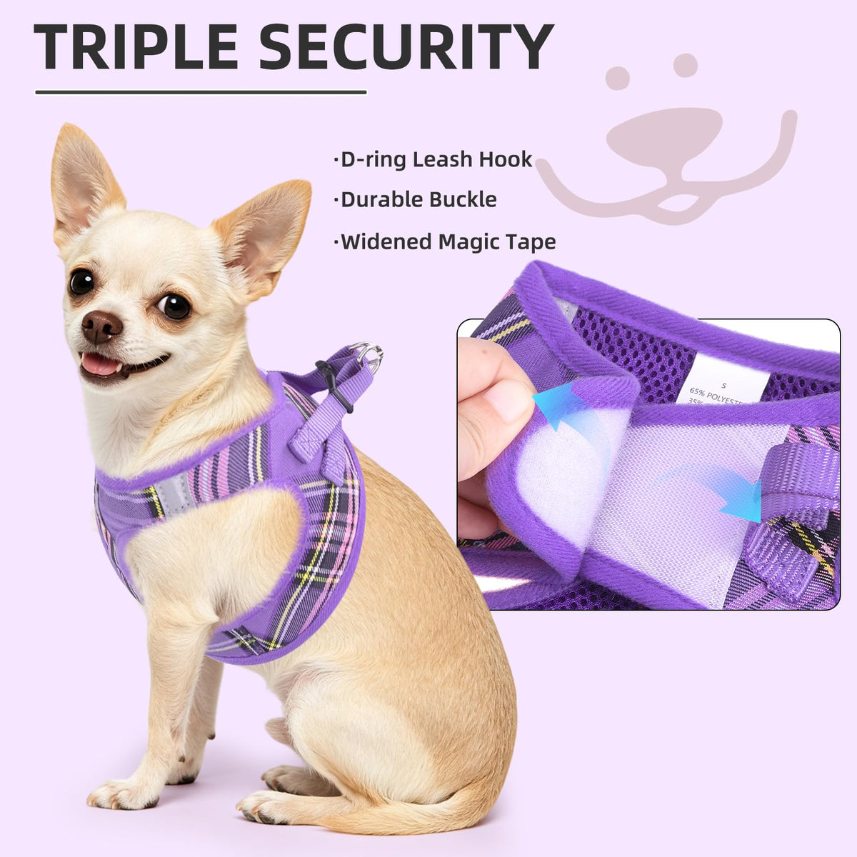 Dog Harness Collar and Leash Set No Pull for Small Medium Sized (Purple / S (CHEST 14.5"-16"))