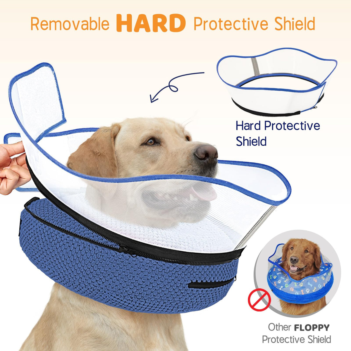 Raised Inflatable Dog Cone Alternative Collars for After Surgery (Navy / XXL(Neck 18.5"-23.5"))