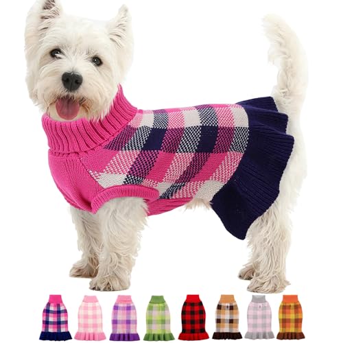 Dog Sweater Dress Plaid Knitwear for Large Dogs Girl Christmas Clothes (Navy / XX-Large)