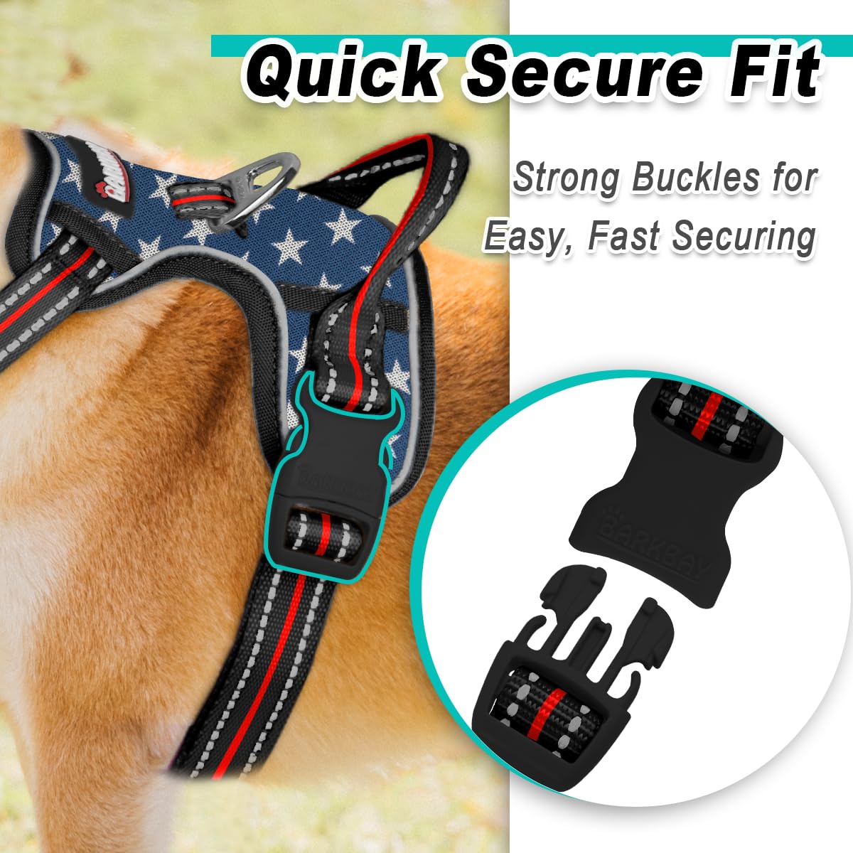 Dog Harness for Large Dog No Pull Mesh 2 Clips Dog Vest (Blue Star-Mesh / Large)