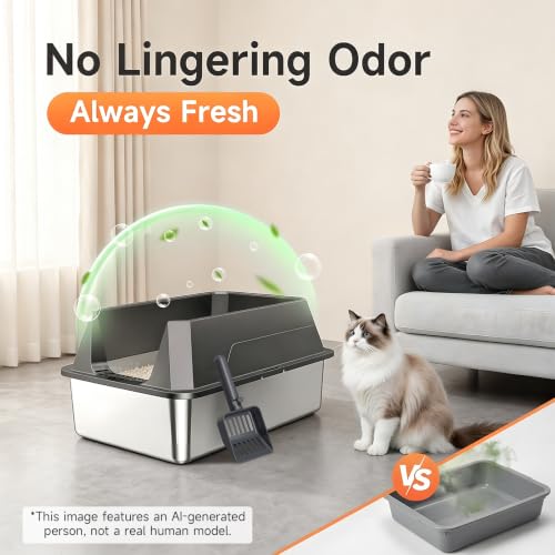 Stainless Steel Litter Box with High Sides (Gray-L3)