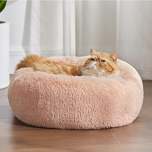 Calming Cat Beds Donut Round Washable Kitten Bed (20"L x 20"W x 6"Th / Pink)