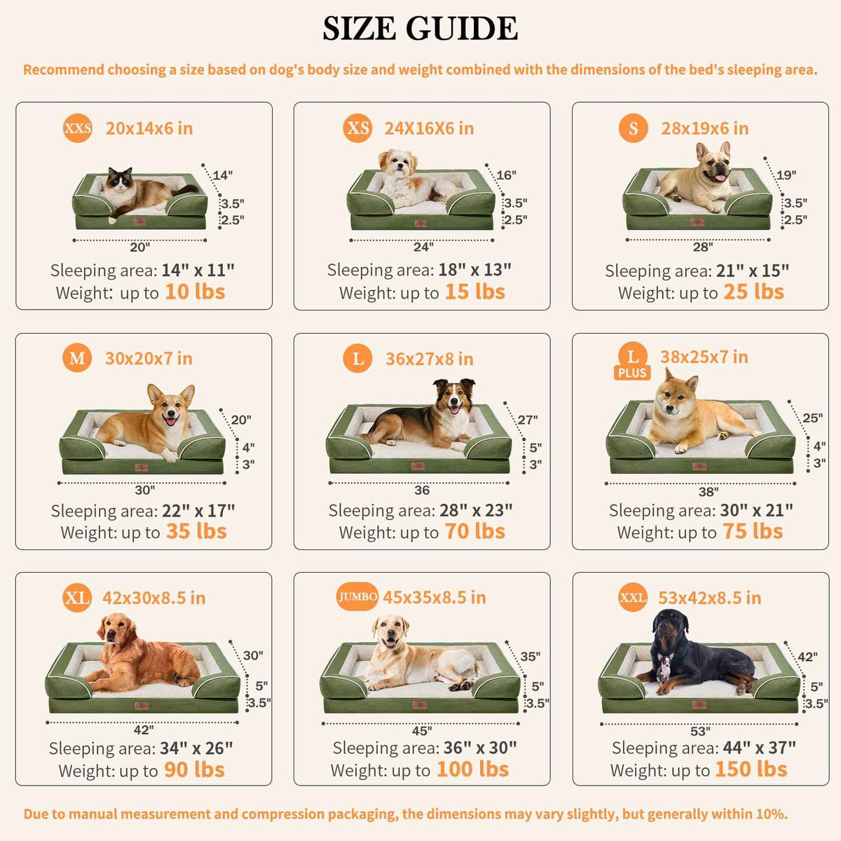 Orthopedic Dog Bed for Extra Large Dogs with Bolster (53.0"L x 42.0"W x 8.5"Th / Light Green)