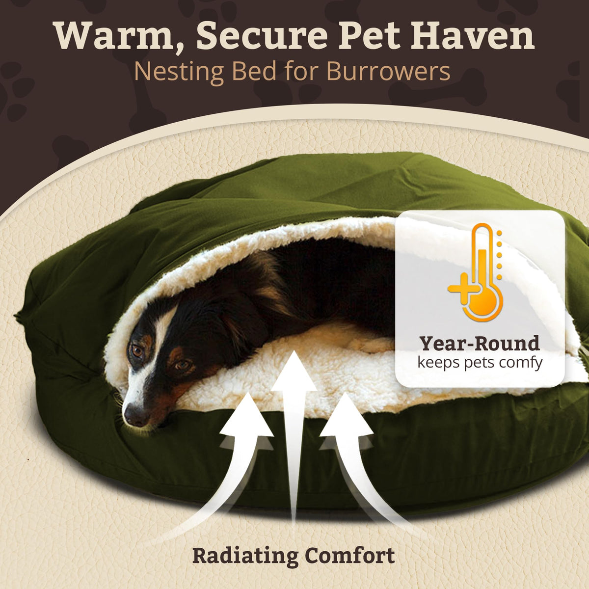 Cozy Cave Dog Bed (35.0"L x 35.0"W x 8.0"Th / Olive)
