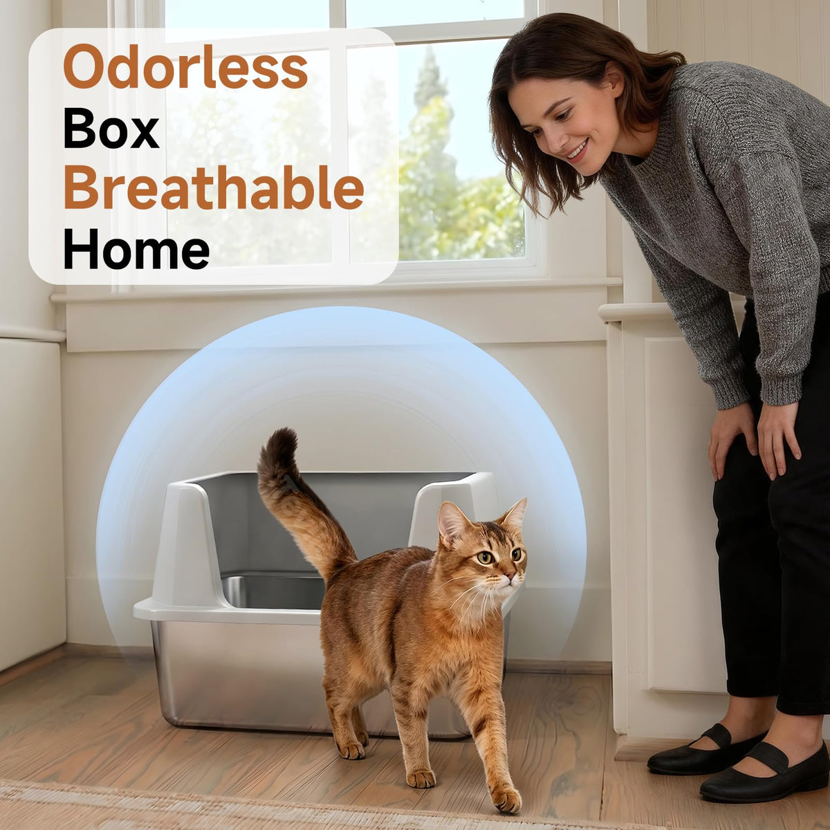 XL Stainless Steel Cat Litter Box with Plastic Enclosure & Scoop (Light Gray-1Pack)