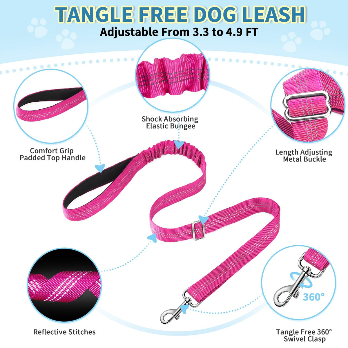 No Pull Small Dog Harness and Leash Set with Front Clip (Medium / Fuchsia)