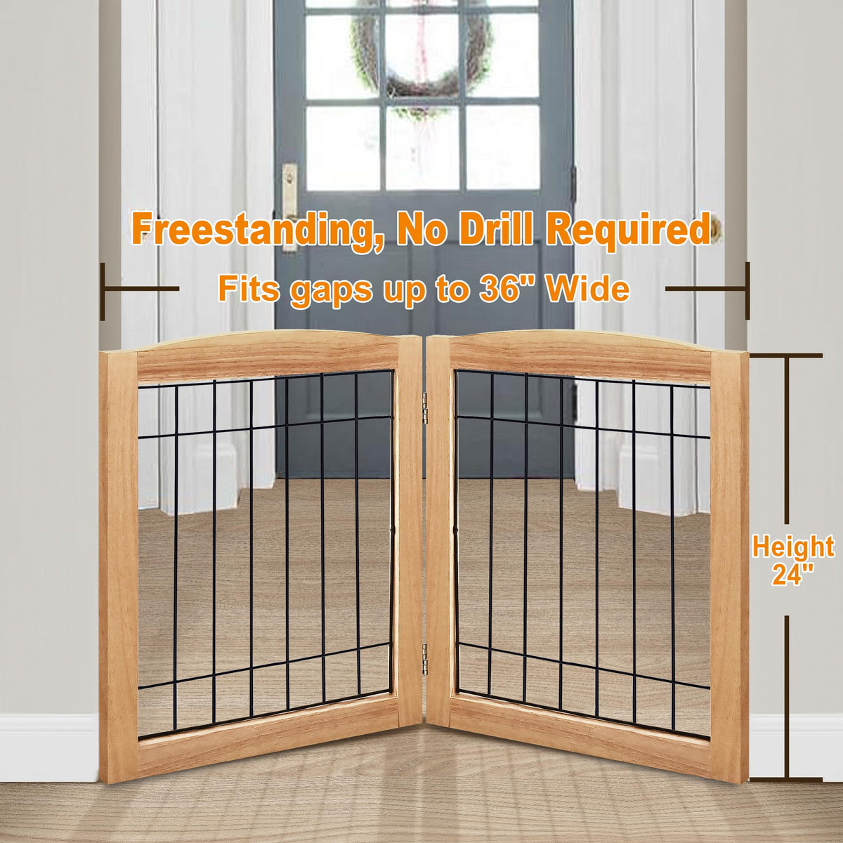2 Panel Freestanding Foldable Wood Dog Gate (24"Height-2 Panel / Natural)