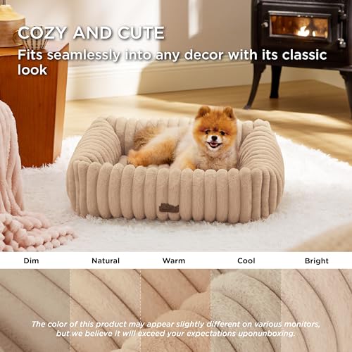 ComfyFleece® Cute Dog Bed for Small Medium Dogs (25.0"L x 21.0"W x 7.0"Th / Sandy Beige)