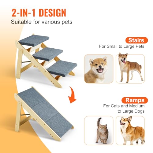 SKYSHALO Wooden Pet Steps (Natural / 3-Step Foldable)