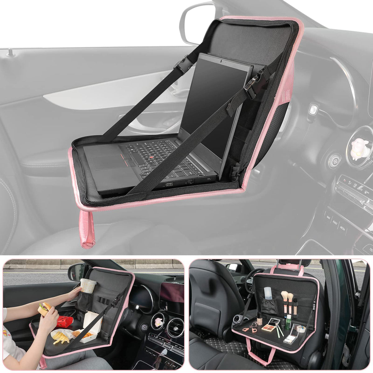 Steering Wheel Tray Car Desk for Parked Work Lunch Use (Pink / Large)