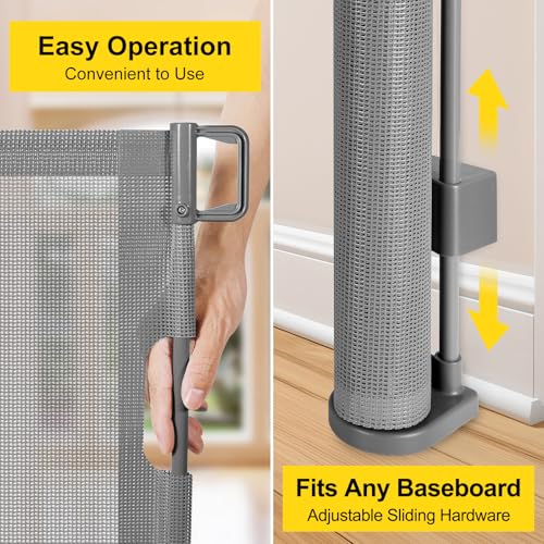 Reinforced 42” Tall x 160” Extra Wide Retractable Baby Gates with Rods (Gray / Reinforced 42" Tall X 160" Wide)