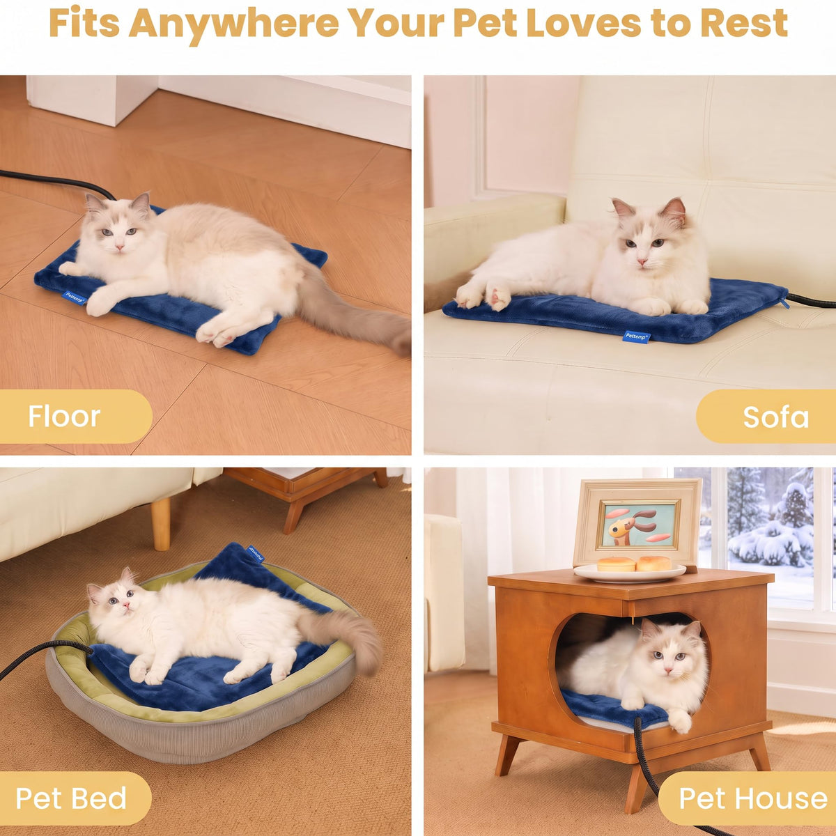 Cat Heating Pad (Blue / Small: 16" x 13" x 1.6")