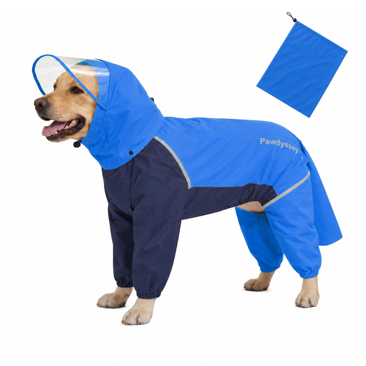 Full Body Dog Raincoat with Detachable Hood (Blue / Large)
