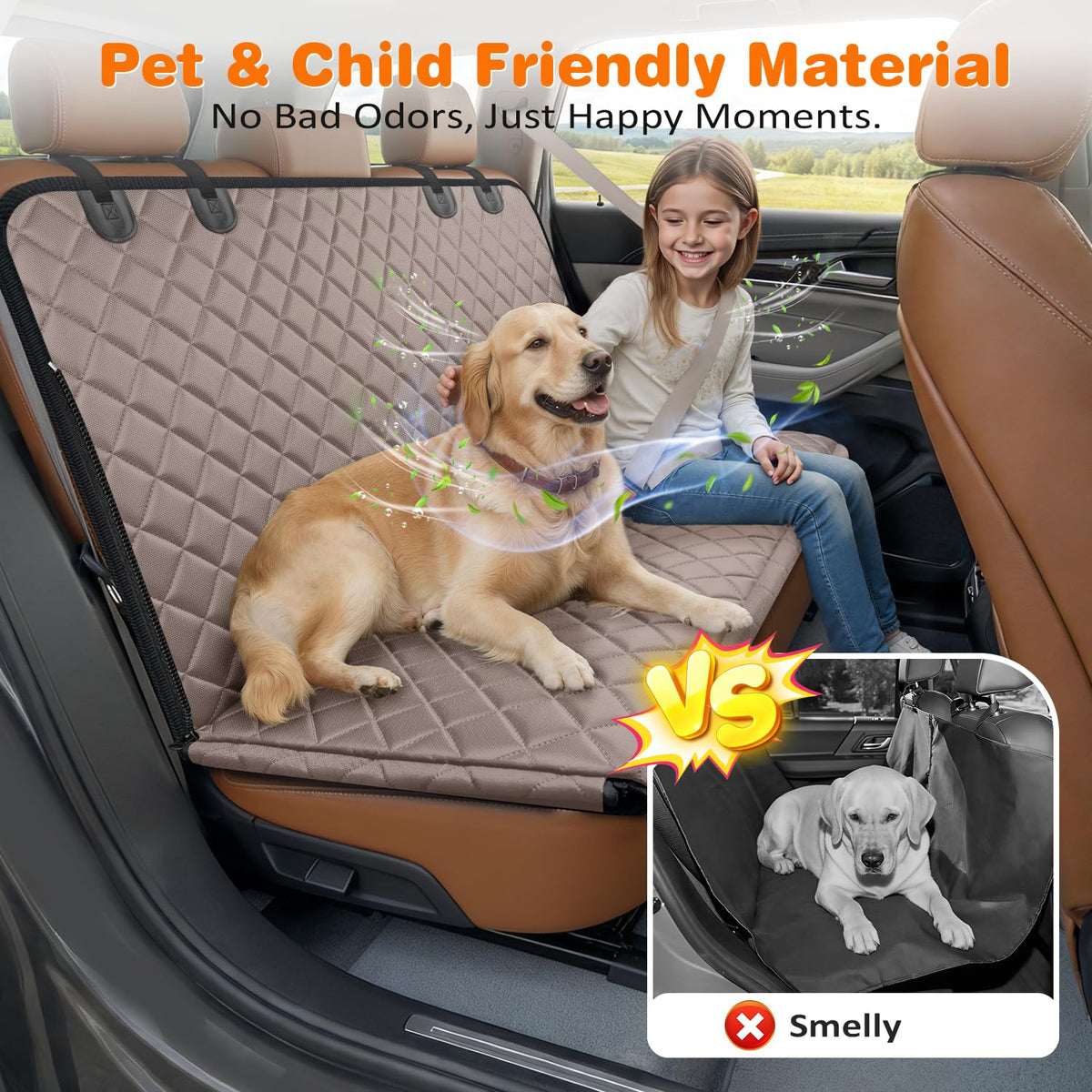 4 in 1 Dog Seat Cover for Full (Khaki / X-Large)