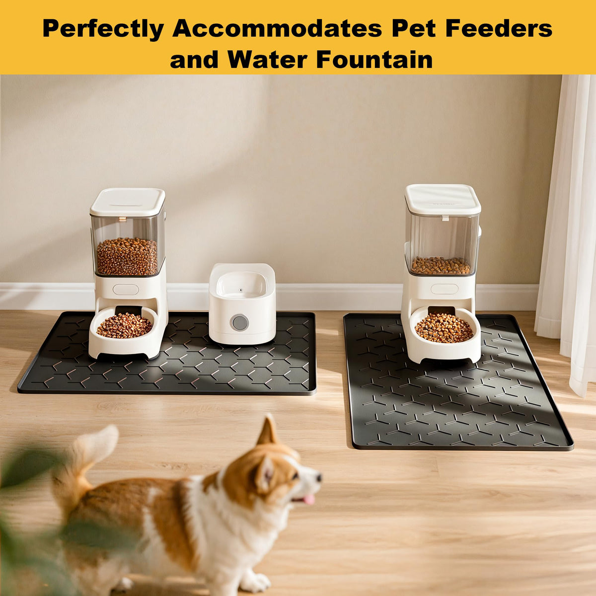 Silicone Dog Cat Food Bowl Mat (M-24''X16'' / Black)