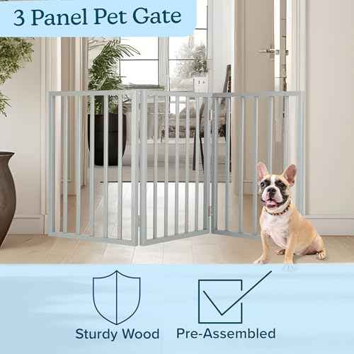 Pet Gate - 3-Panel Indoor Foldable Dog Fence for Stairs, Hallways, or Doorways - 54x24-Inch Retractable Wood Freestanding Dog Gates by PETMAKER (Gray) (Gray / 3 Panel)
