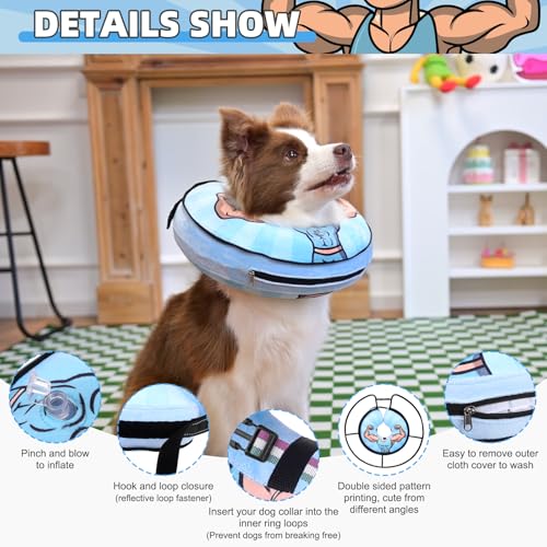 Inflatable Dog Cone Collar Alternative After Surgery (Hercules, with a transparent border / M+ (Neck:13-15in))