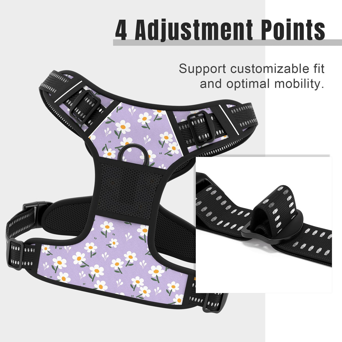 No Pull Dog Harness (Purple White Floral / X-Small)