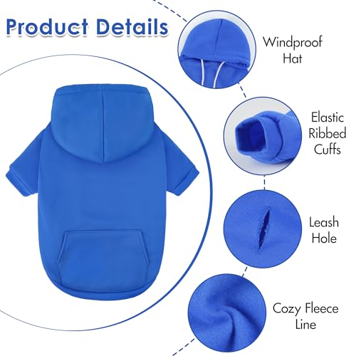 Dog Basic Hoodie Soft Dog Clothes Cold Weather Sweaters for Medium Large Dogs Cozy Fabric Warm Sweatshirt with Leash Hole for Boys (Blue / S(Back: 12.6",Chest:18.11", 5-10 lbs))