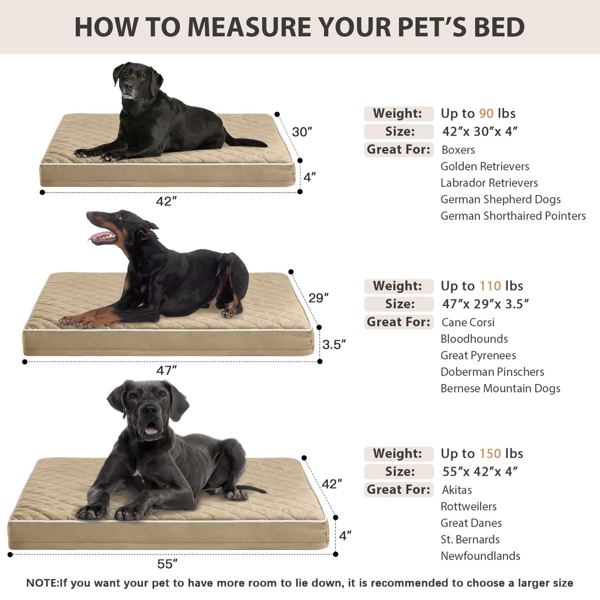 Orthopedic Waterproof Extra Large Senior Dogs Bed for Comfy Sleep (brown / 42"L x 30"W x 4"Th)