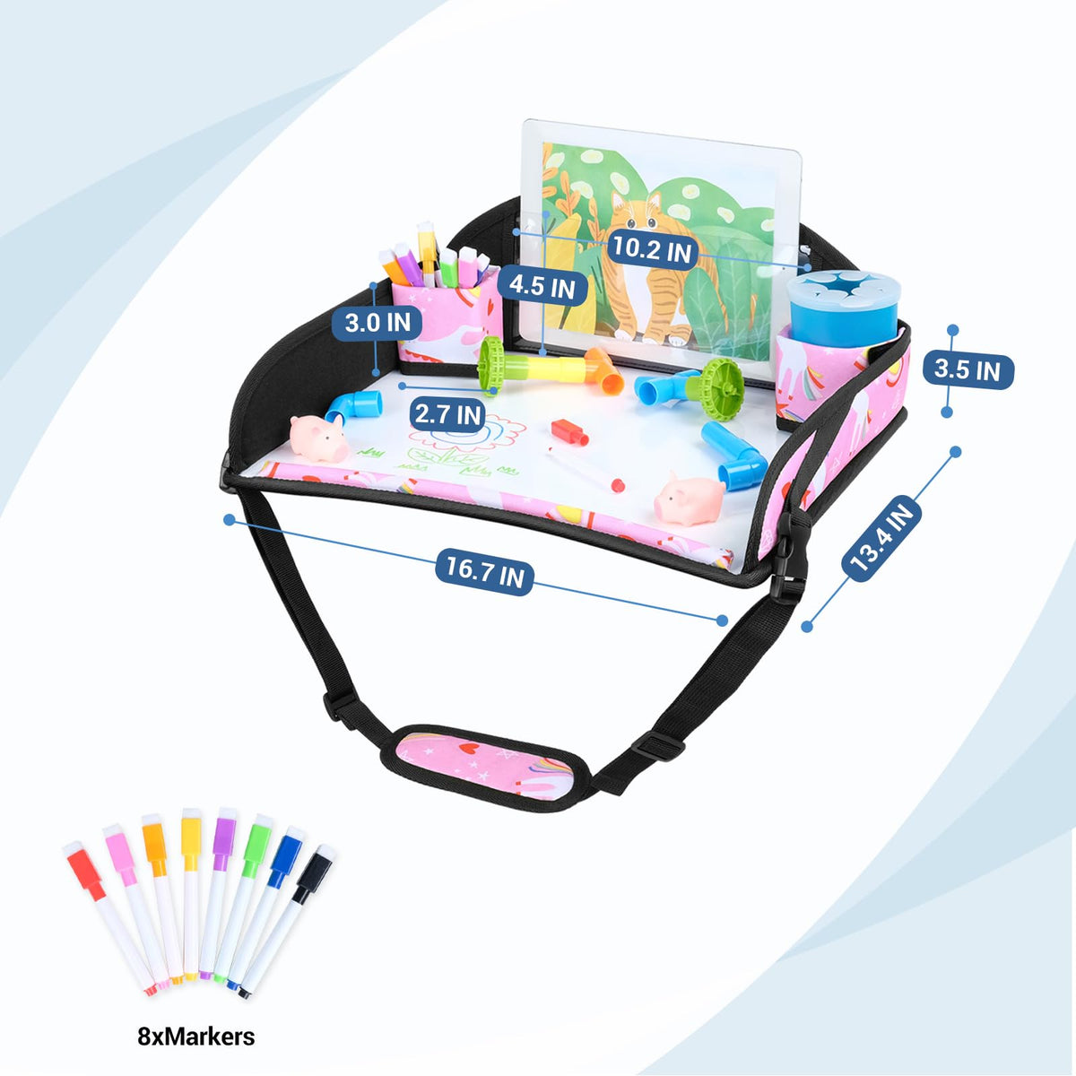 Kids Travel Tray for Car Seat & Airplane (Pink Unicorn -2PCS)