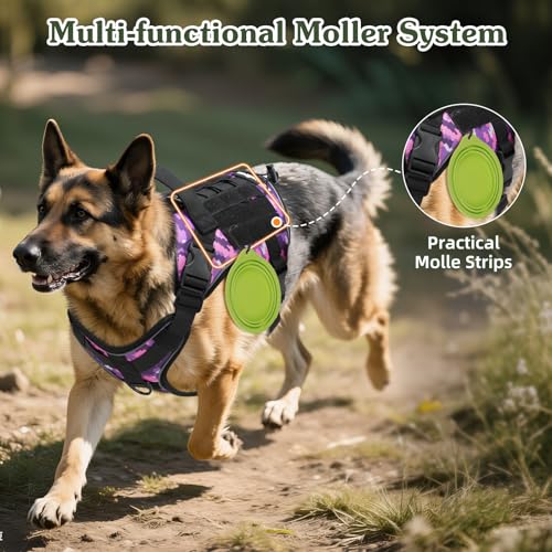 Heavy Duty Tactical Dog Harness for Small Dogs (Purple Camouflage / S (Chest: 19.6-31.5", Neck: 11-19.6"))