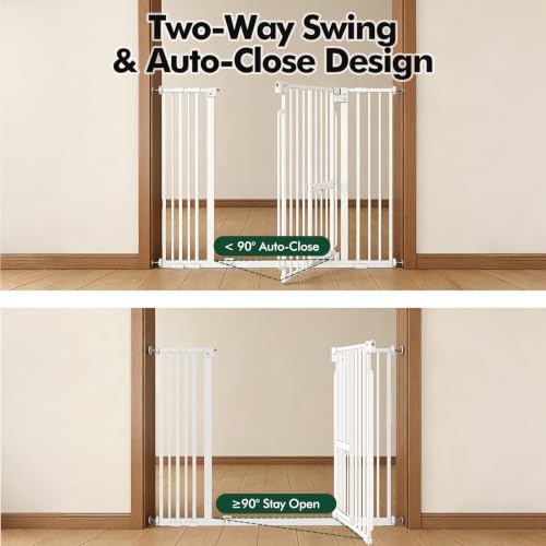 Pet Gate with Cat Door (Matte White / 29.5-42.5"Wide,30"Tall)