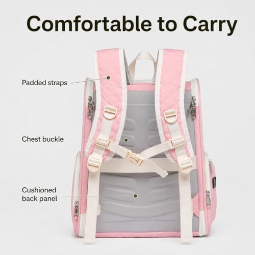 Cat Backpack Carrier for Small Dogs and Medium cat Puppy Kitten Bunny Pet Carrier Backpack Collapsible with Fully Ventilated Mesh with Safety Leash (Pink / 12.9"L x 10.62"W x 15.5"H)