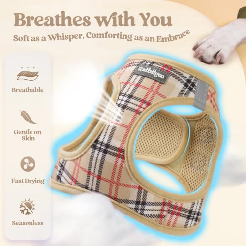 Dog Harness Medium Sized and Leash Set (Beige Plaid / M (chest: 16 - 18.5"))