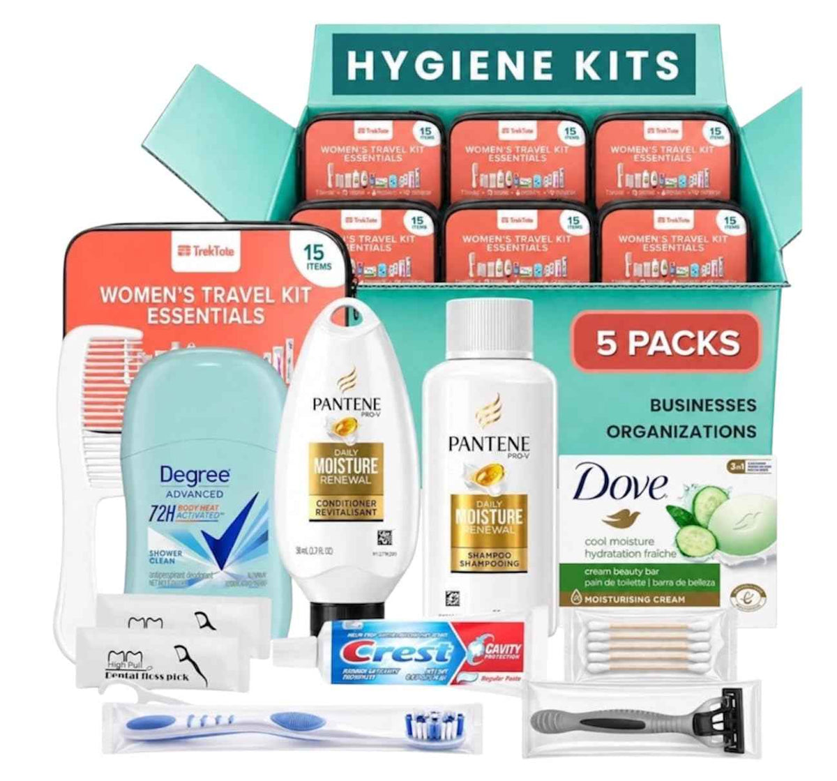 Hygiene Kits Bulk 5 Pack Womens Travel Size Toiletries for Care Packages (5 Pack)