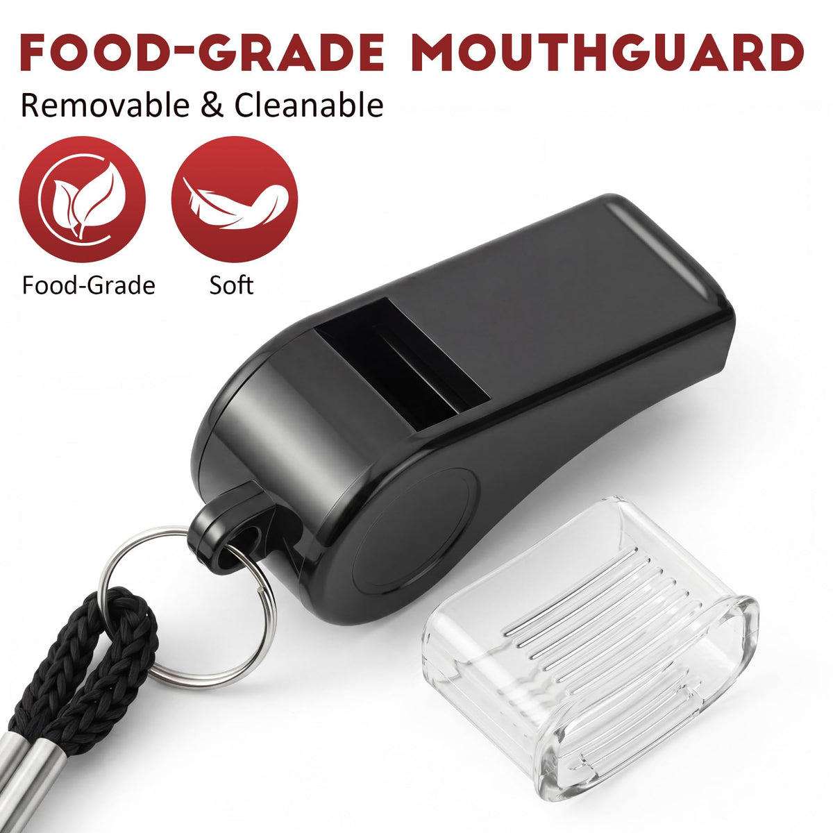 Whistle Plastic Whistles with Lanyard & Cover (12 Pcs Black)