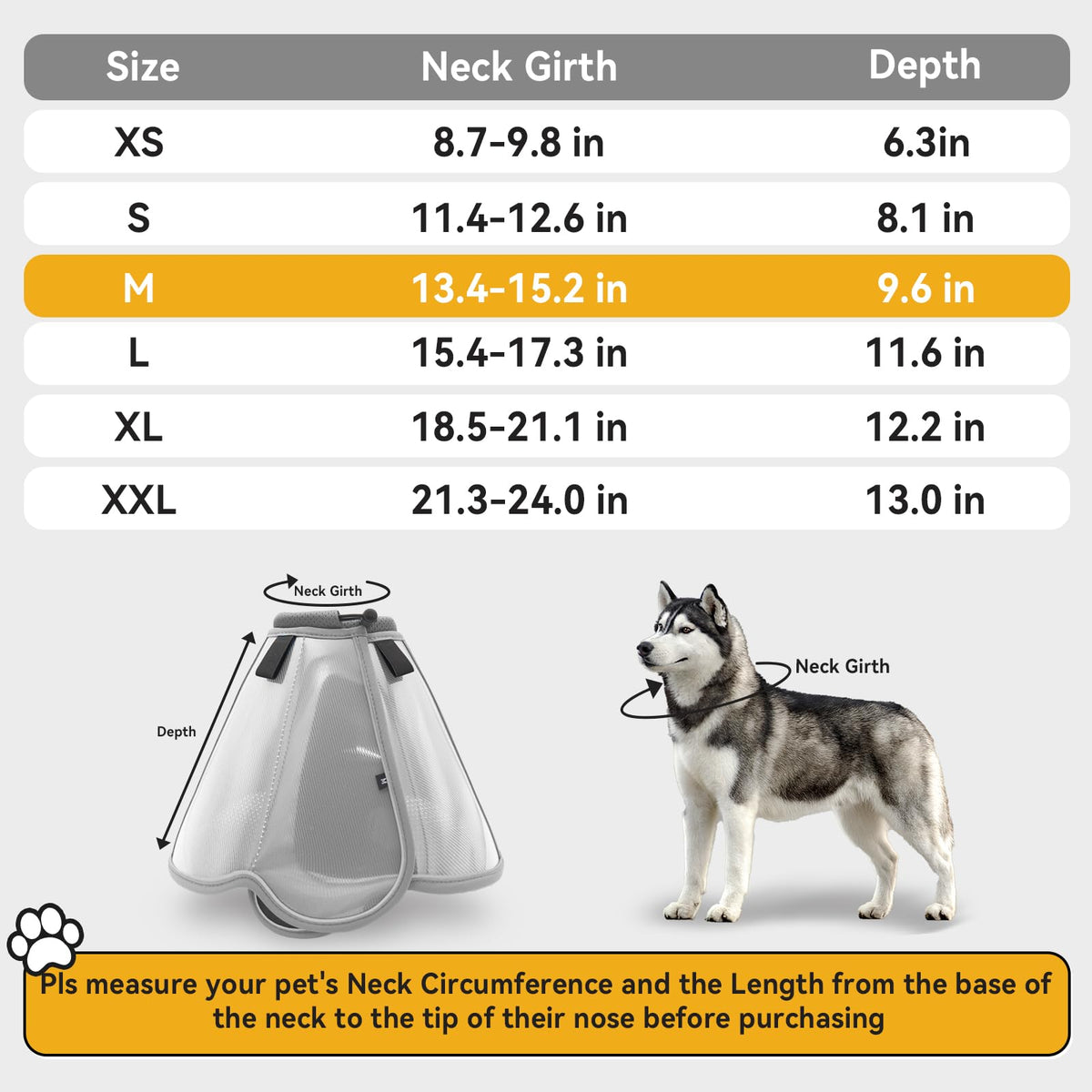 Dog Cone Collar for Large Medium Dogs (M (Neck: 13.4-15.2") / Grey)