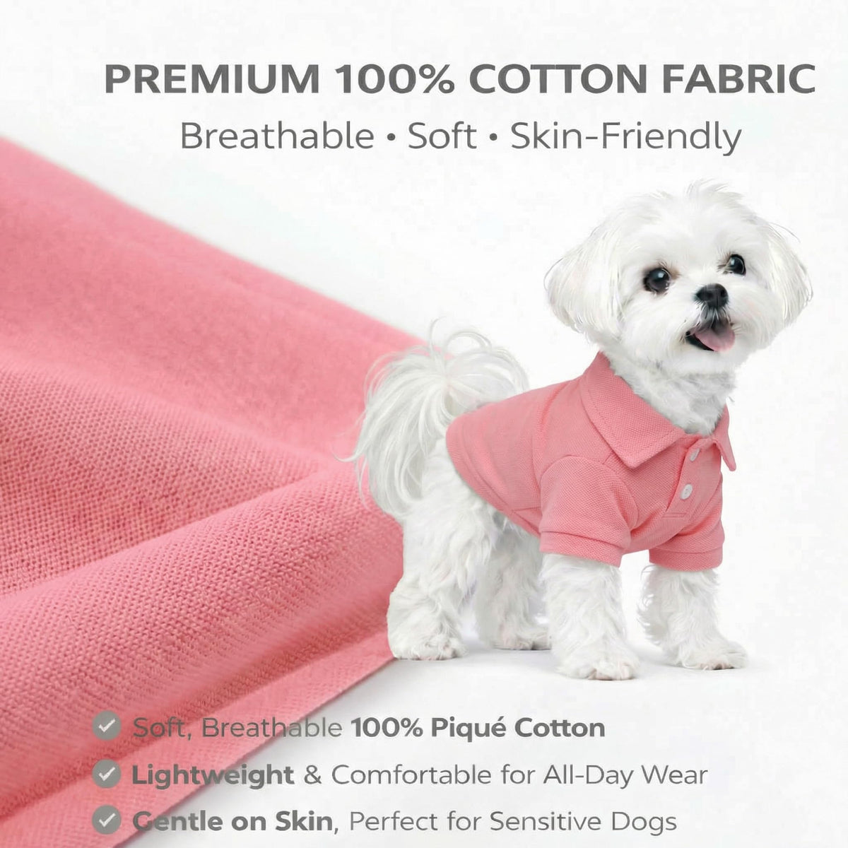 Basic Dog Polo Shirts Premium Cotton (M (-12lbs) / Pink)