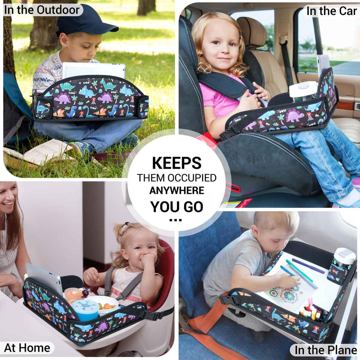 Kids Travel Tray for Toddler Car Seat (Dinosaur)