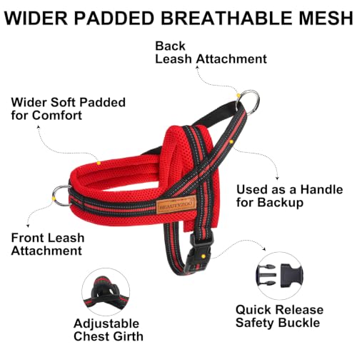 Dog Harness Medium Sized and Leash Set (Red & Black / M: Chest 21"-26.7")