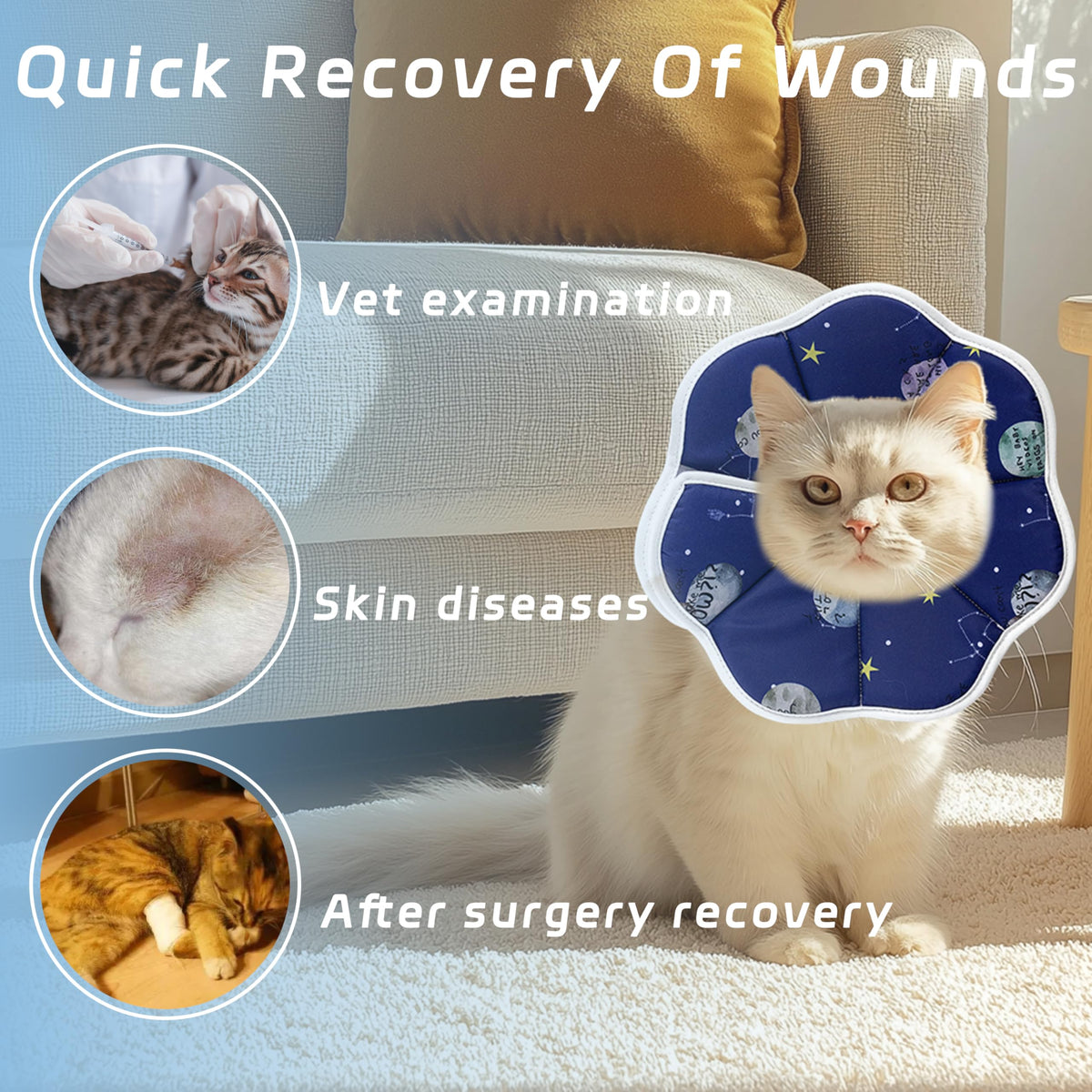 Soft Adjustable Cat Cone Collar (Blue / Medium)