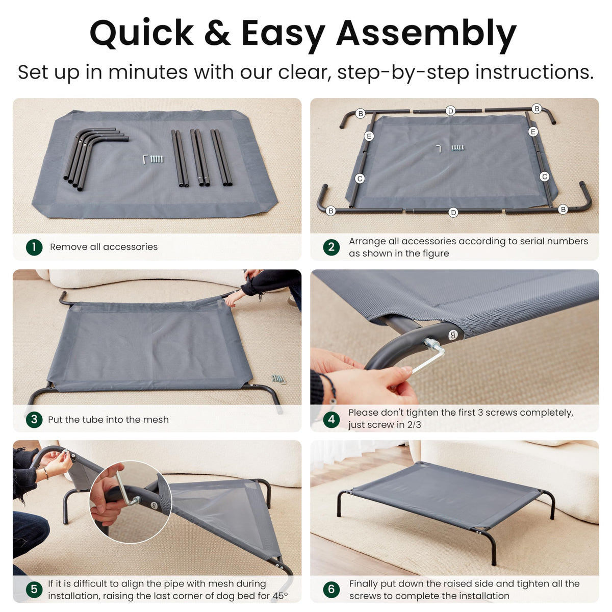Elevated Cooling Dog Bed for Large Dogs (Grey / 48" X 35.5" X 8")