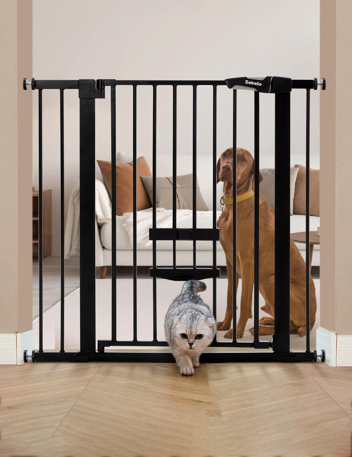 36" Tall Pet Gate with Cat Door (Black / 29-40" Wide, 36" Tall)