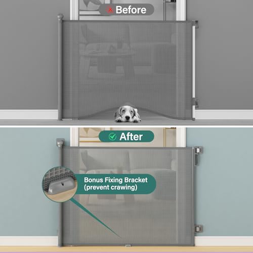 Retractable Baby Gate for Stairs (Gray / 54" Wide x 34" Tall)