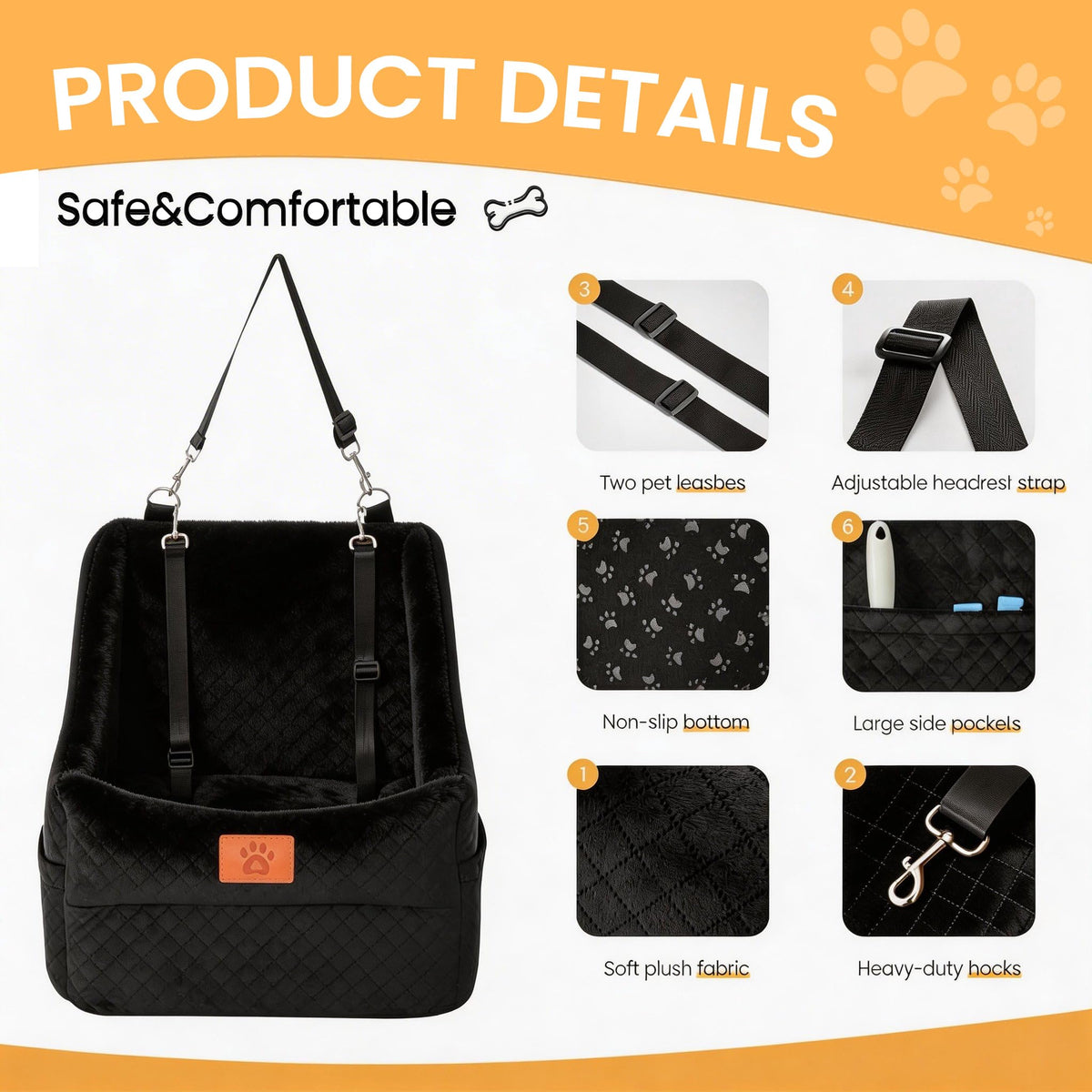 Dog Booster Car Seat for Small to Medium Dogs Up to 35 lbs (Black)