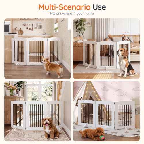Indoor Dog Gate with Support Feet (White / 【3 Panels】61.4"L x 31.5"H)