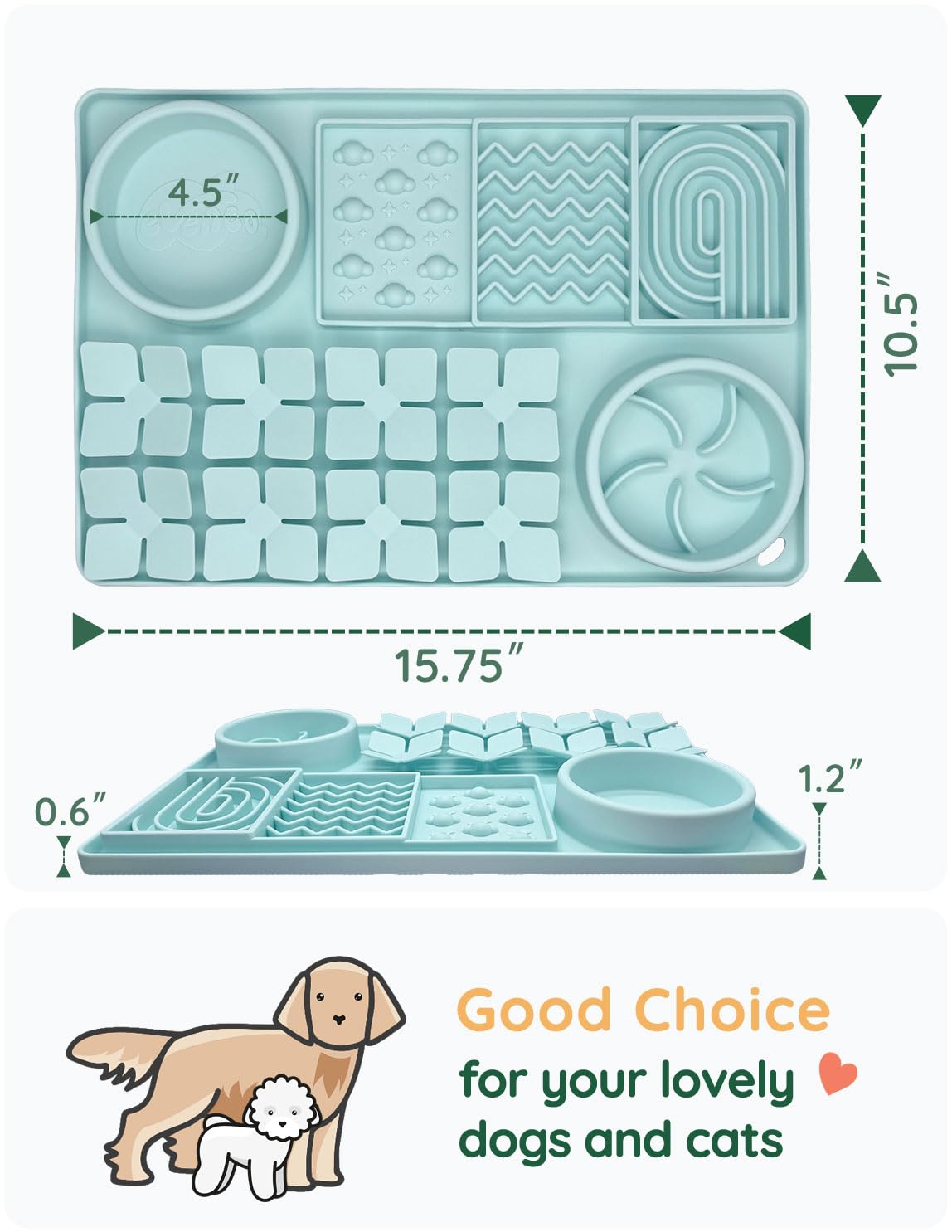 Slow Feeder Bowl for Dogs and Cats (Mint Green)