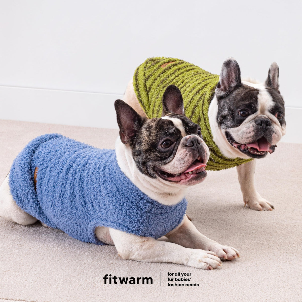 2 Pack Striped Fleece Dog Sweater (Small / Sky Blue-Olive Green)