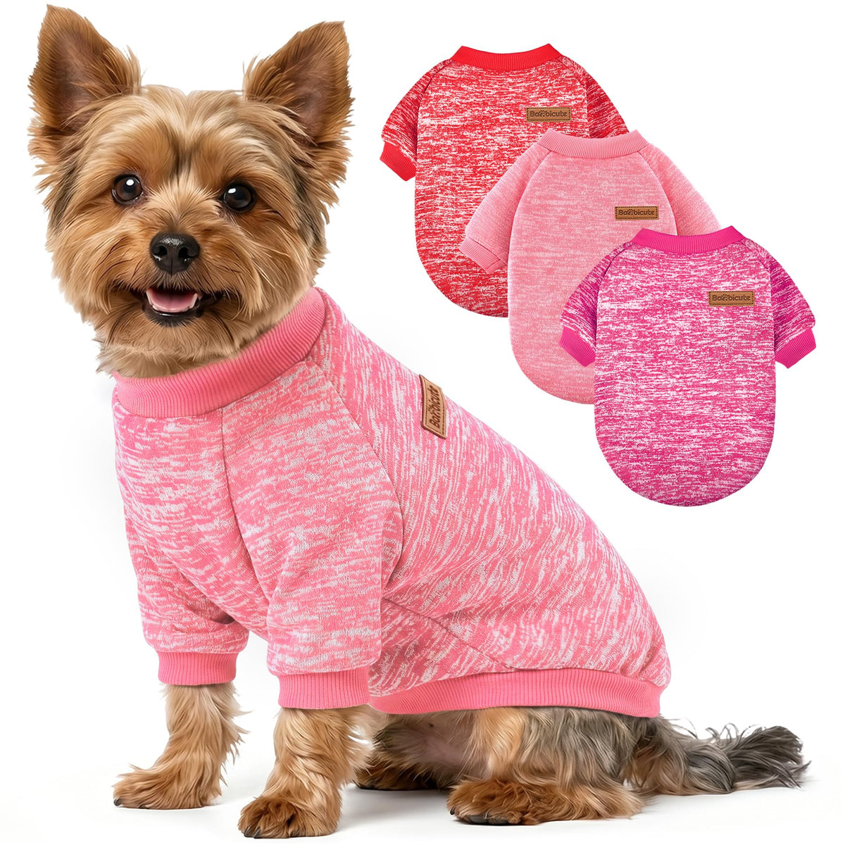 3 Pack Dog Sweaters for Small Dogs Girl Boy Winter Fleece Clothes Warm Soft Dog Sweatshirt Outfit for Dogs Cats Pet Apparel (Rose+Red+Pink / XS (Back: 9.8", Chest: 13.7", 3.5-5.5 lbs))
