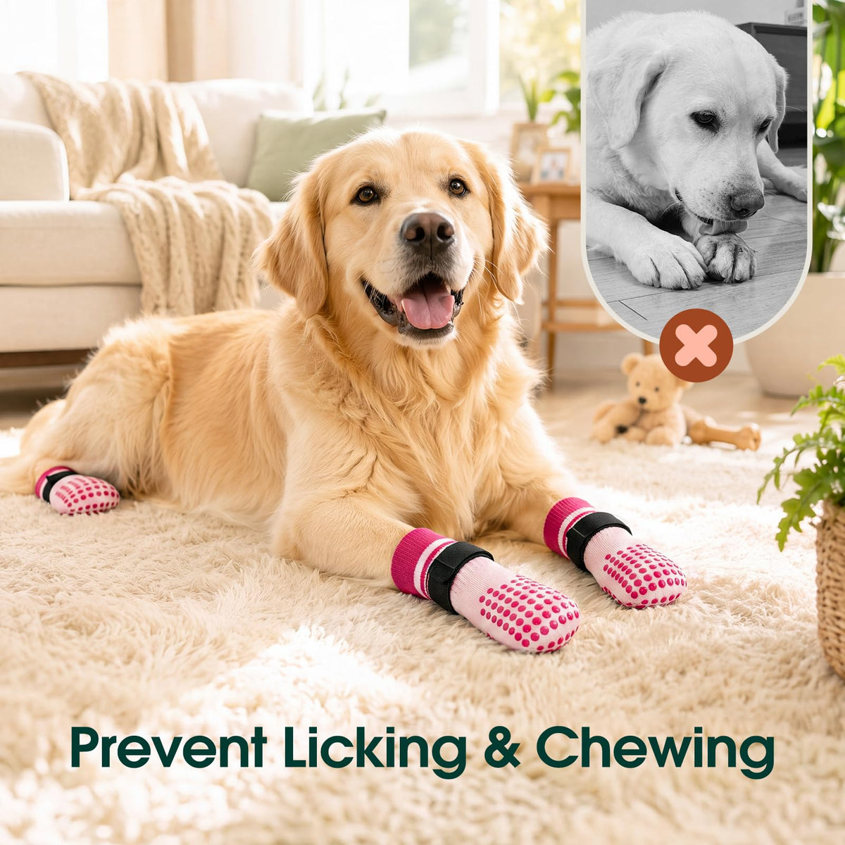 2 Pairs Anti Slip Dog Socks with Grips (Xs(paw width: 1.57") / pink)