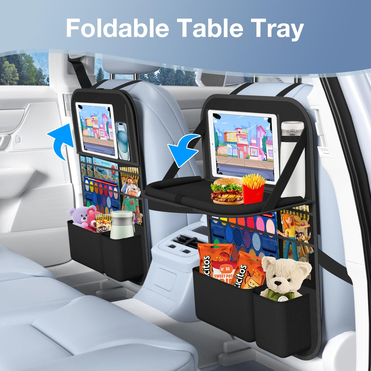 1 Pack Car Backseat Organizer with Tray (Black)