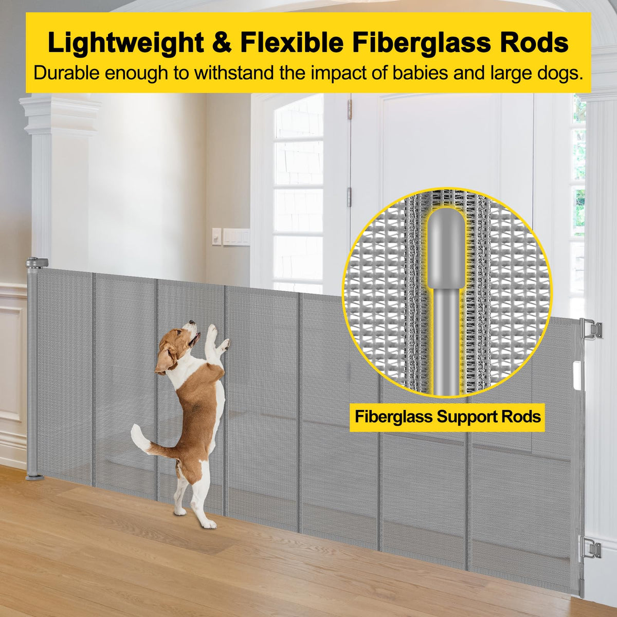 Reinforced 42" Tall x 130” Extra Wide Retractable Baby Gates Tall Dog Gate (Gray / Reinforced 42" Tall X 130" Wide)